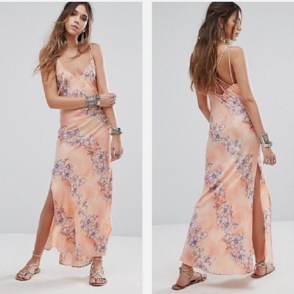 Intimately By Free People Dresses & Skirts - Free People Intimately Cassie Girl Slip Dress Orange & Blue Floral Sz M